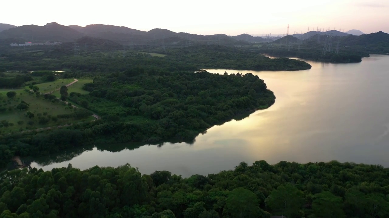 深圳市宝安区石岩湿地公园航拍视频素材