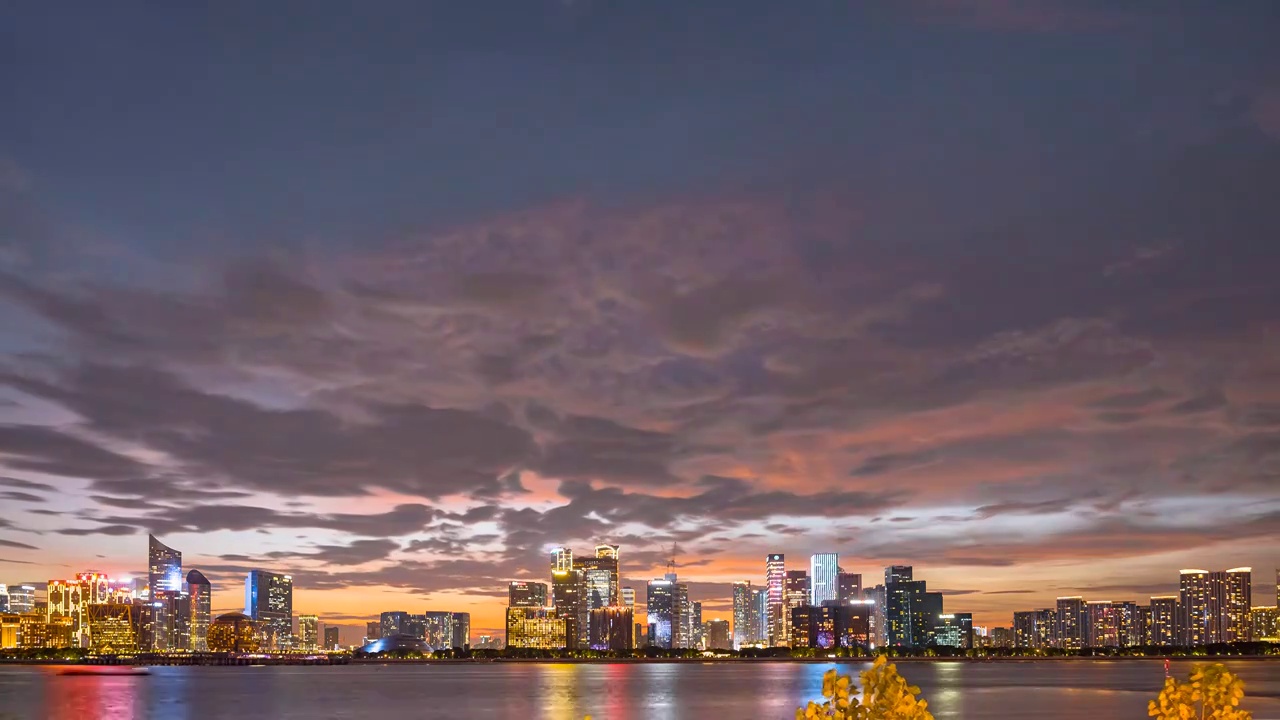 杭州日落晚霞夕阳日转夜延时视频视频素材