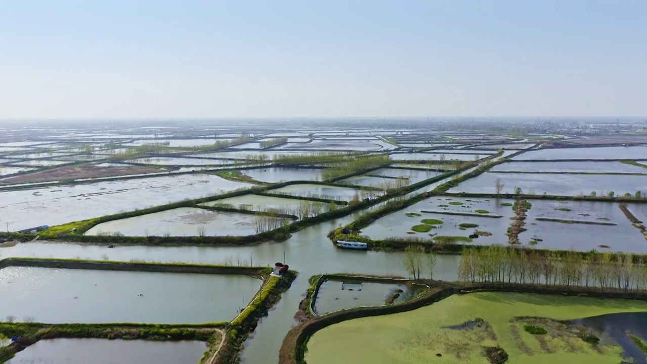 航拍江苏盐城九龙口自然保护区农田湖景视频素材