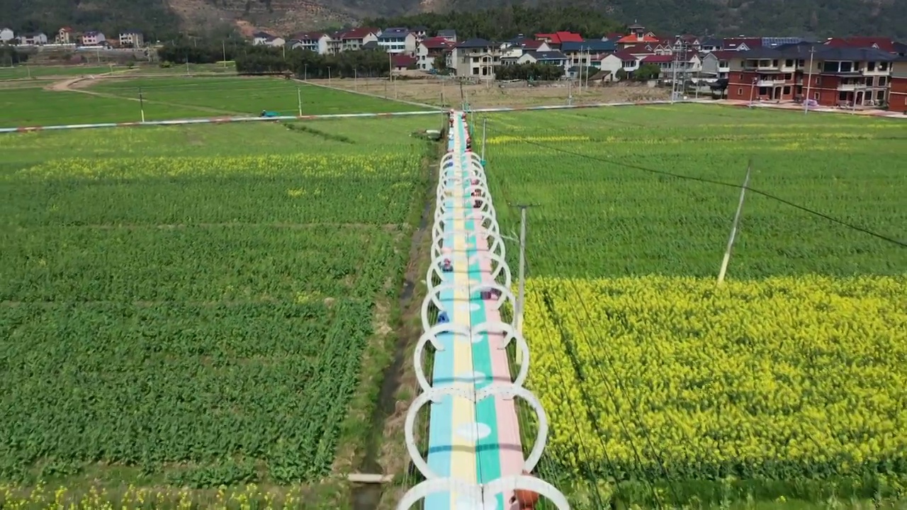 杭州桐庐合村乡春季油菜花海风光4K航拍视频素材