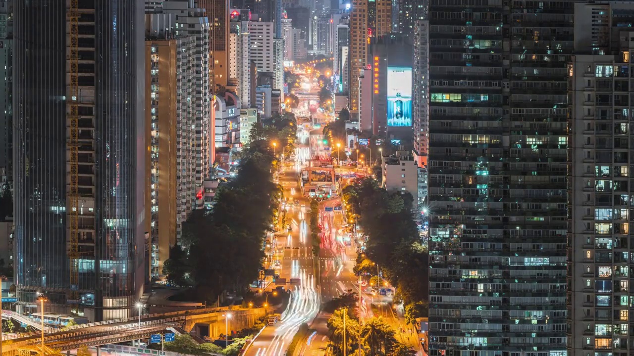 深圳罗湖区深南大道夜景延时视频素材