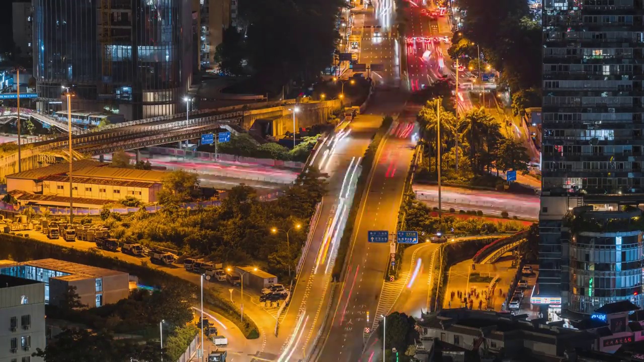 深南东路高架桥夜景车轨延时视频素材