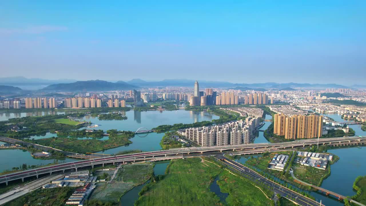 浙江省绍兴市迪荡湖公园城市环境视频素材