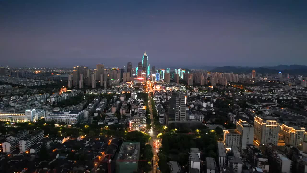 浙江省绍兴市中央商务区城市夜景视频素材