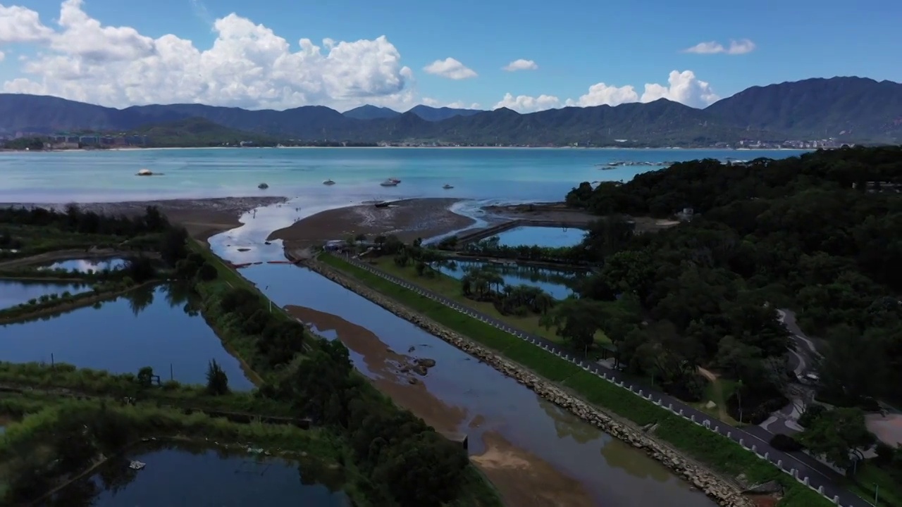 深圳大鹏新区海景日落航拍视频素材