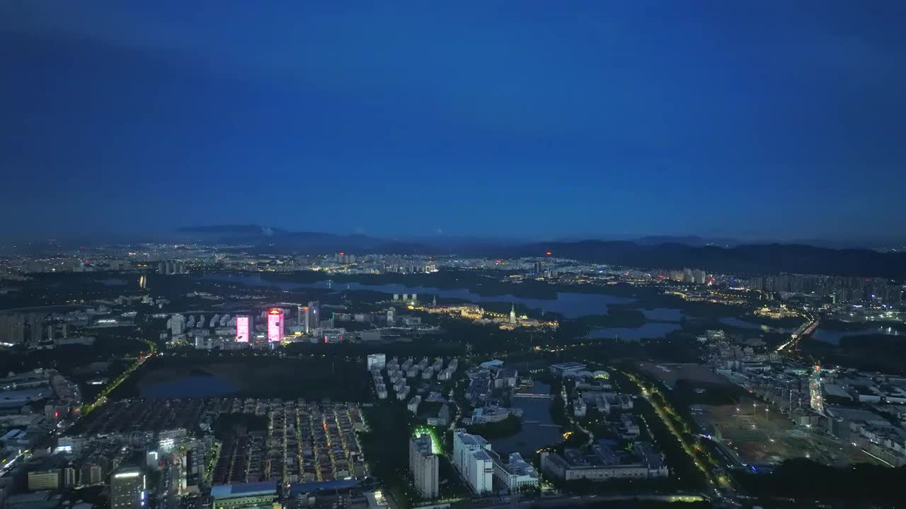 广东东莞大岭山和松山湖城市夜景航拍视频素材