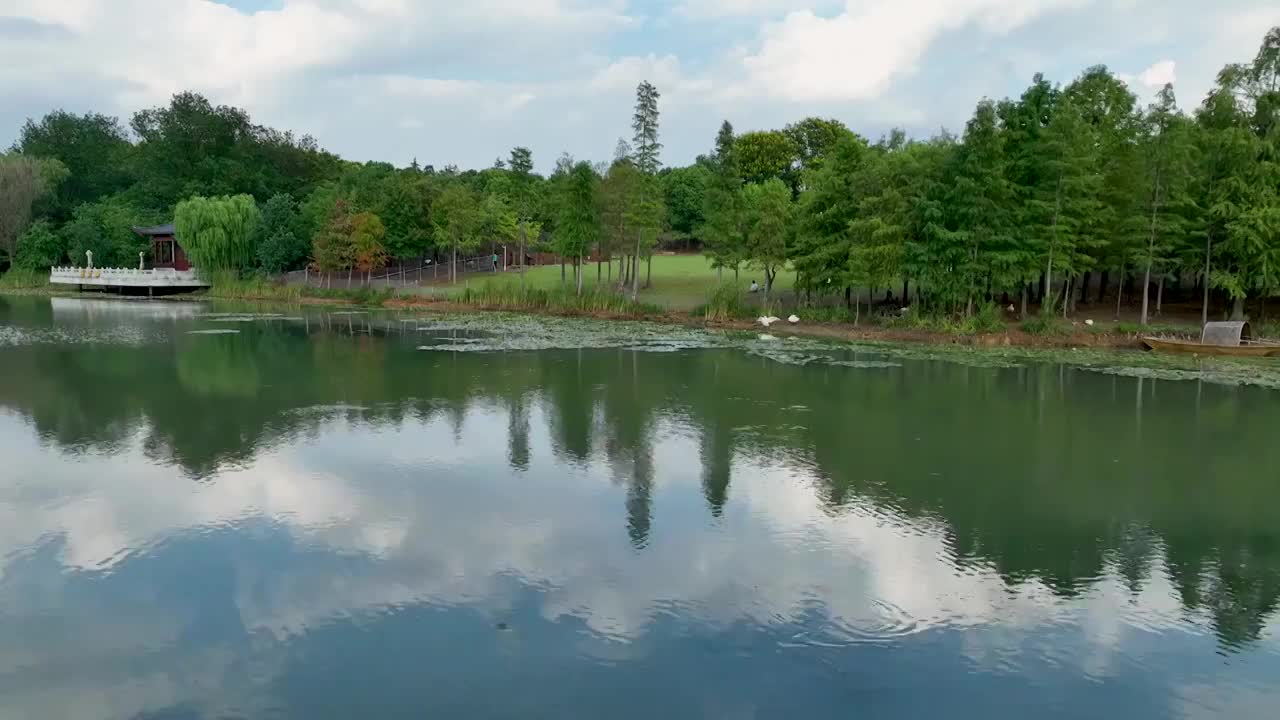 航拍钟山风景区燕雀湖风光视频素材