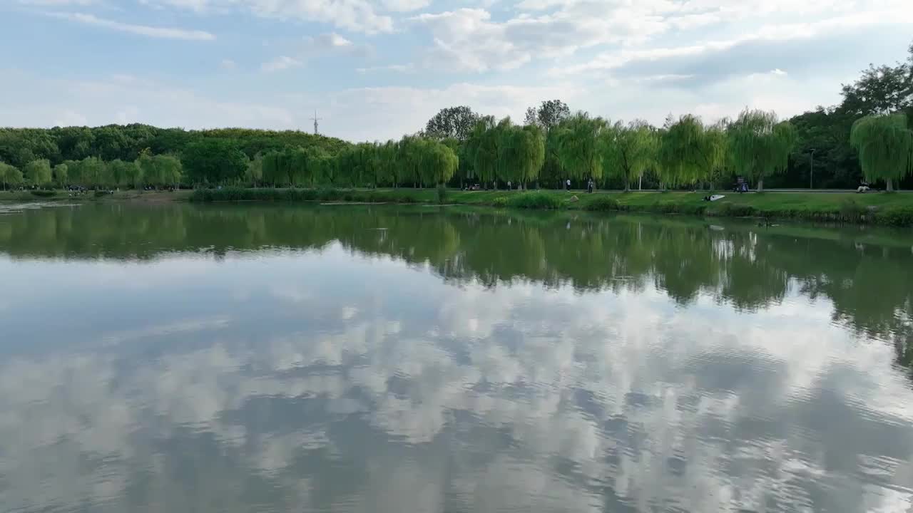 航拍钟山风景区燕雀湖风光视频素材