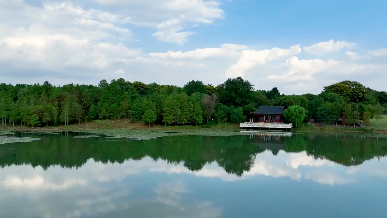 航拍钟山风景区燕雀湖风光视频素材