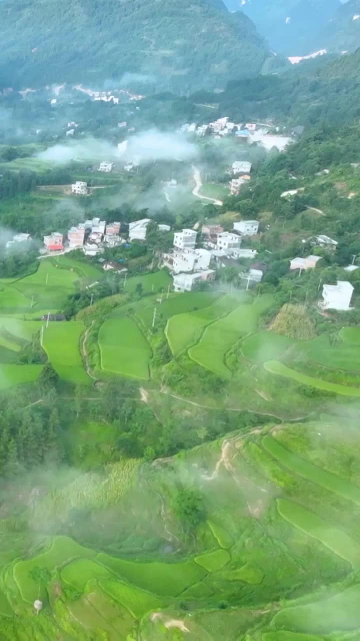 高清竖屏航拍河池南丹岜地瑶寨村清晨景象（合集）视频素材