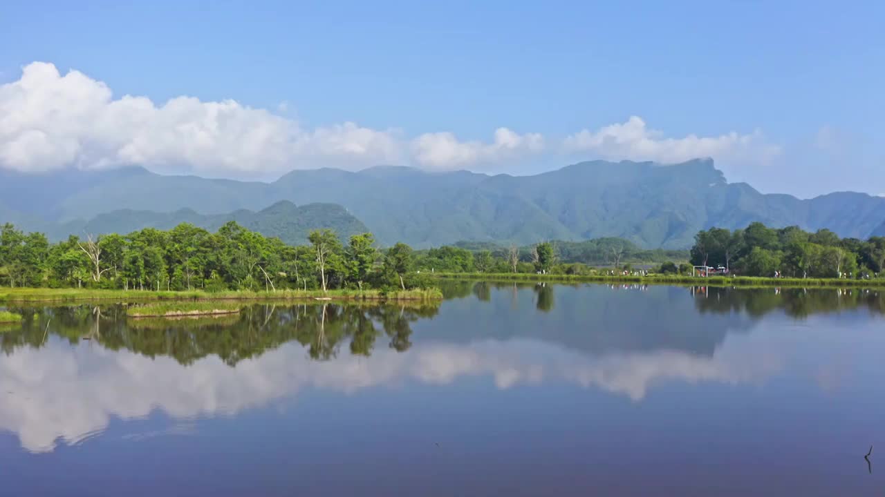 大九湖，神农架大九湖，夏天的大九湖，神农架景区，湖泊的倒影，湖光山色的风景，天光云影视频素材