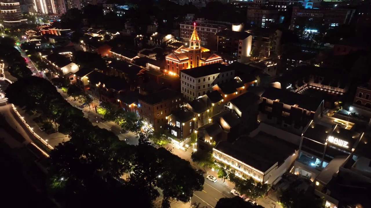 福州老仓山烟台山夜景城市航拍风光视频素材