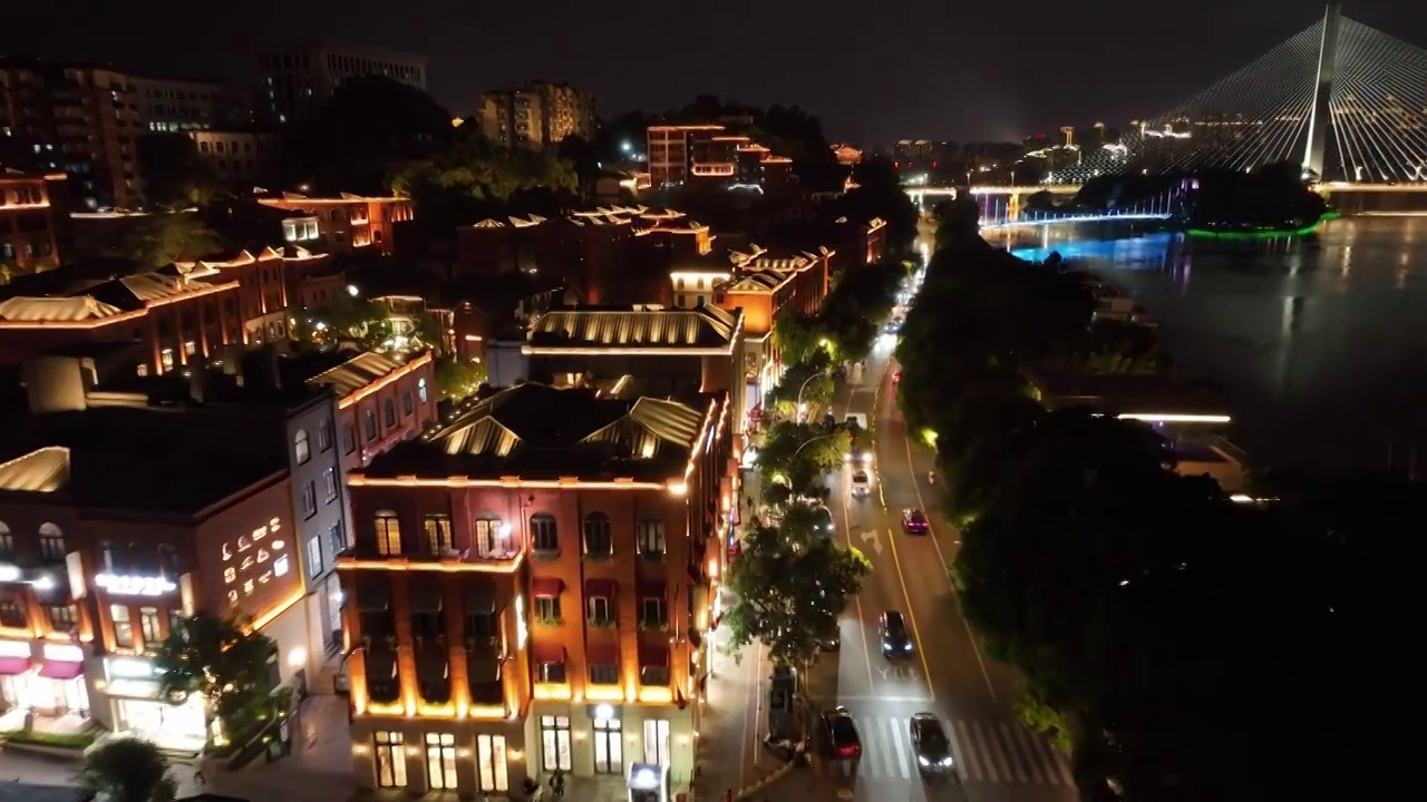 福州老仓山烟台山夜景城市航拍风光视频素材