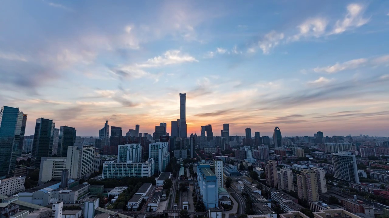 北京城市日落夕阳和高楼建筑群视频素材