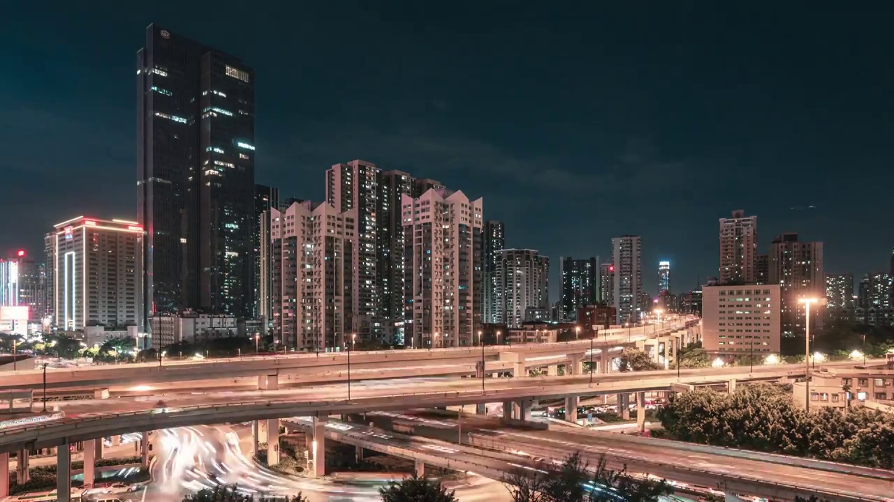 城市高楼立交桥车流夜景延时视频素材