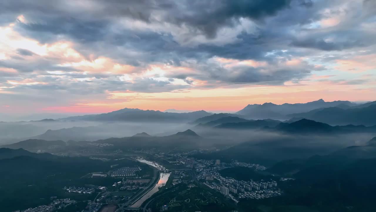 城镇清晨云景视频素材