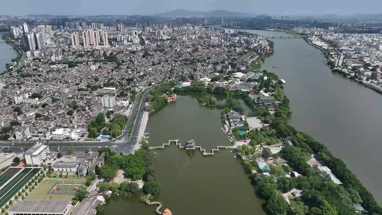 广东省揭阳市榕城区榕江西湖公园航拍视频素材