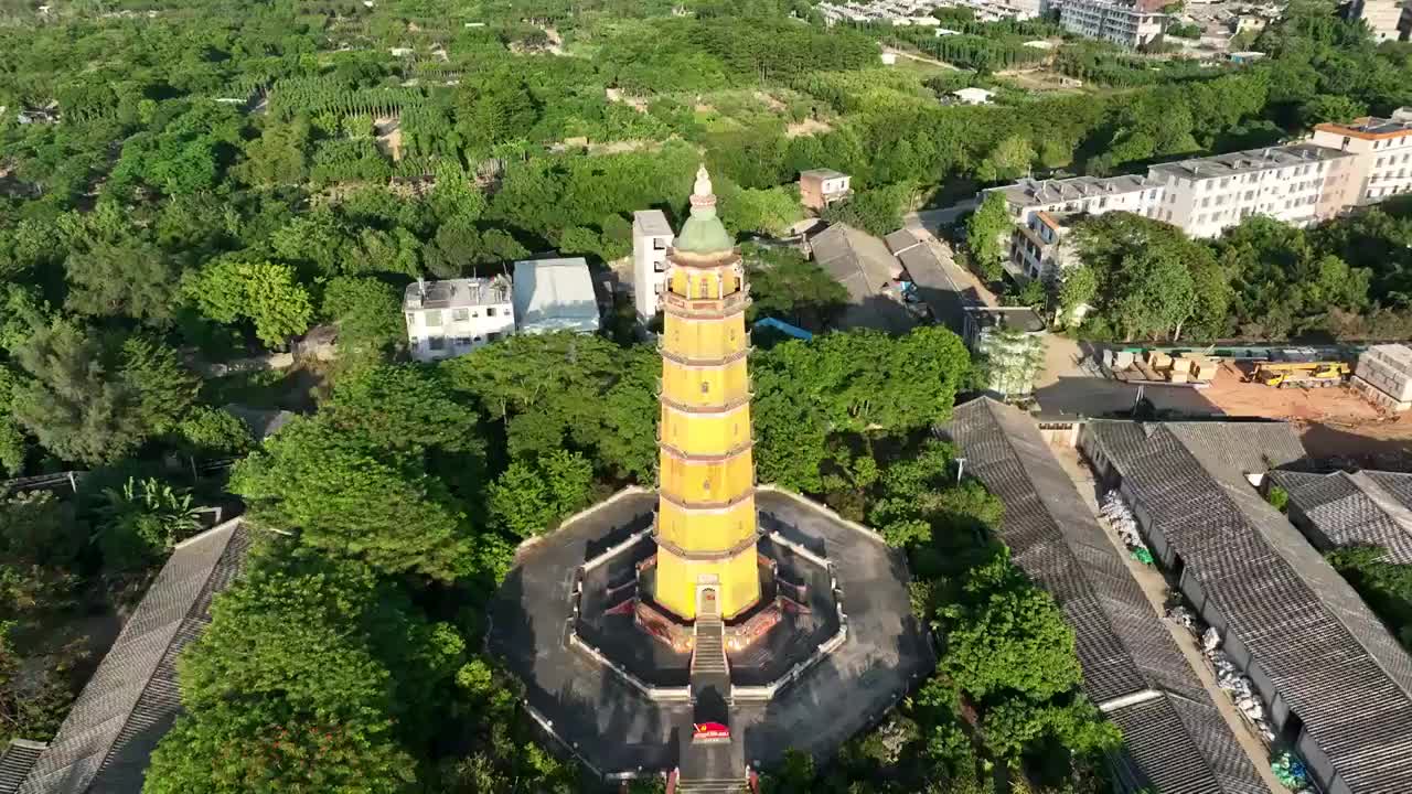 广东省揭阳市普宁洪阳镇培风塔航拍视频素材