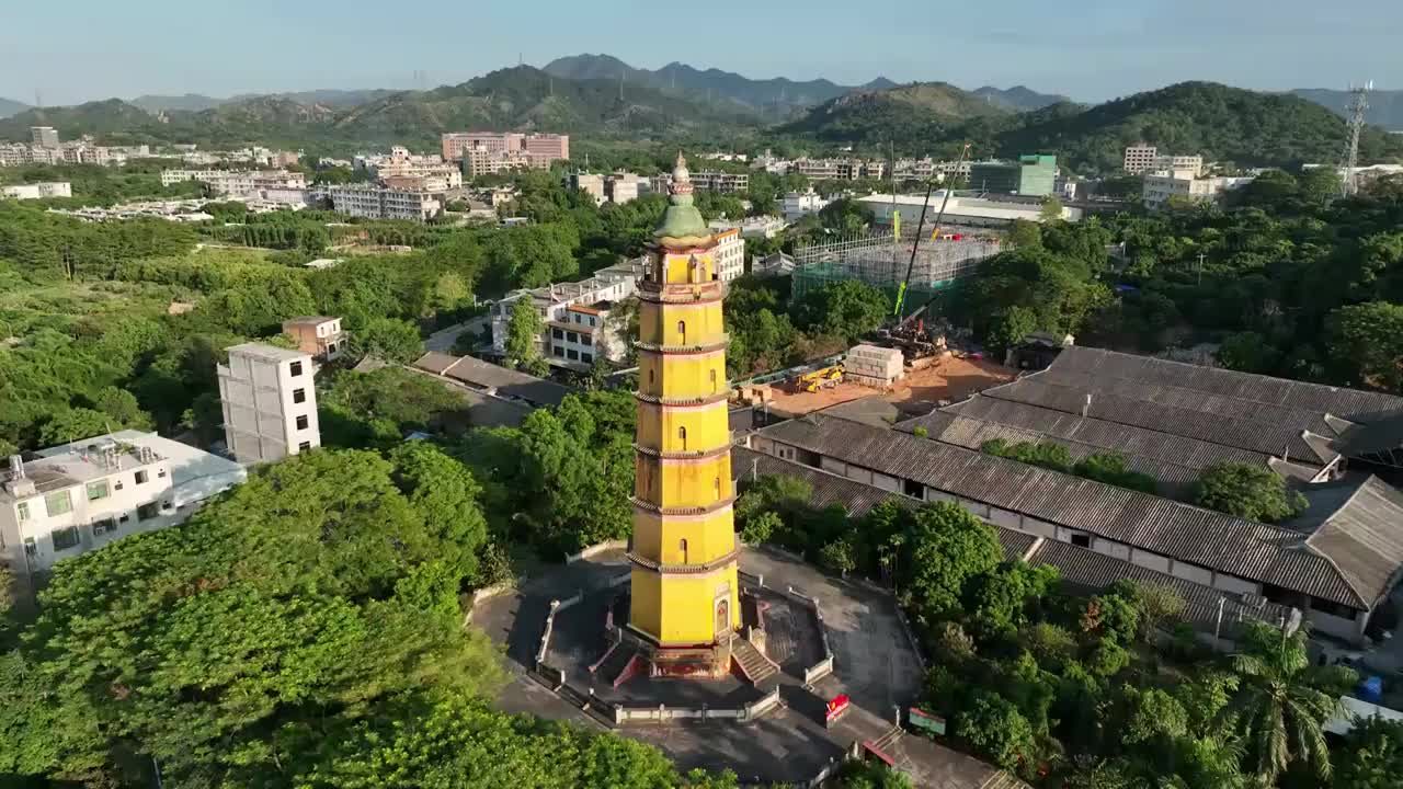 广东省揭阳市普宁洪阳镇培风塔航拍视频素材