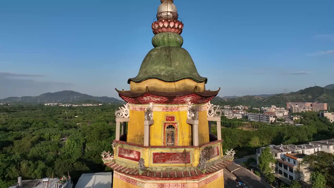 广东省揭阳市普宁洪阳镇培风塔航拍视频素材