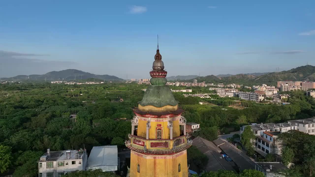 广东省揭阳市普宁洪阳镇培风塔航拍视频素材