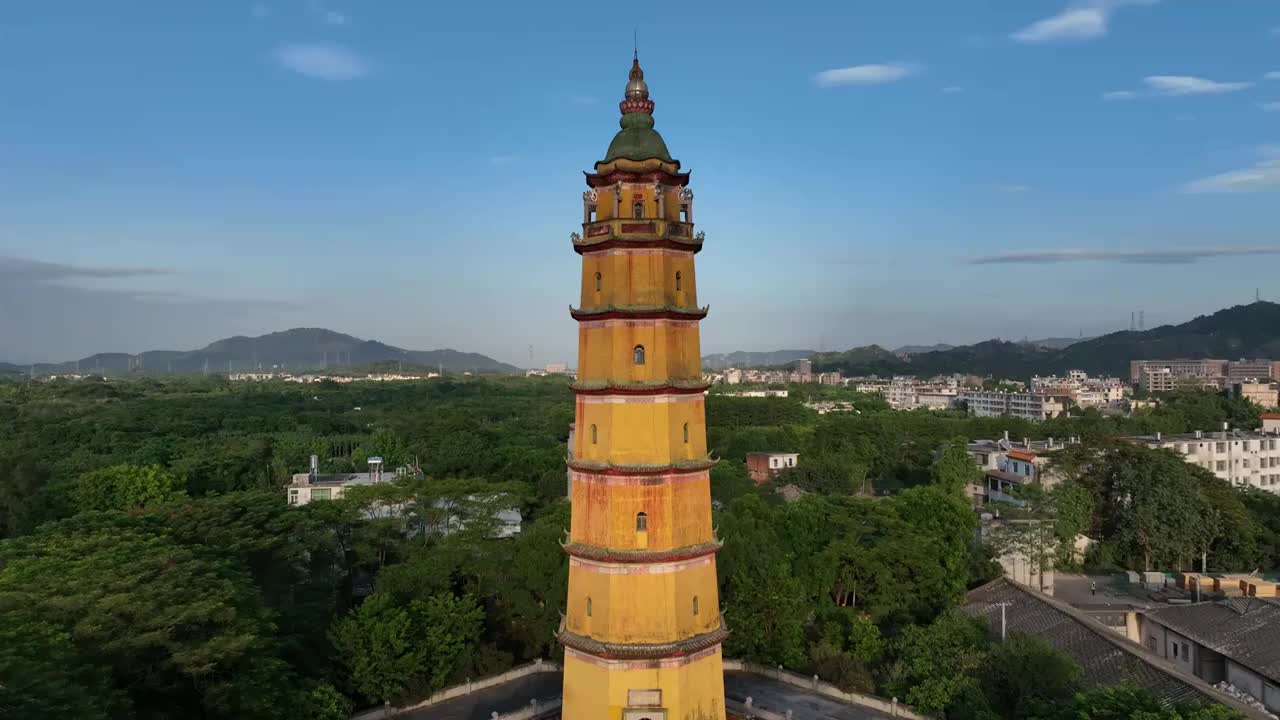 广东省揭阳市普宁洪阳镇培风塔航拍视频素材