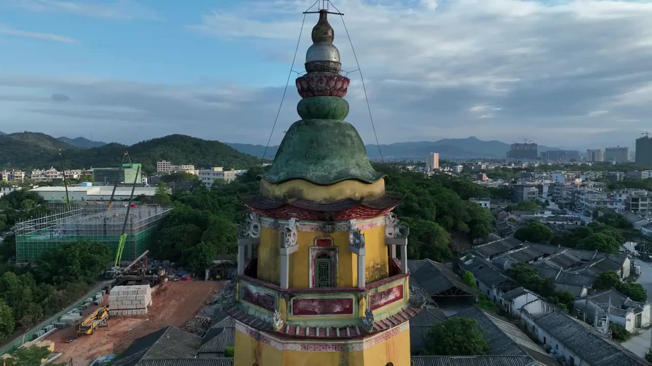 广东省揭阳市普宁洪阳镇培风塔航拍视频素材