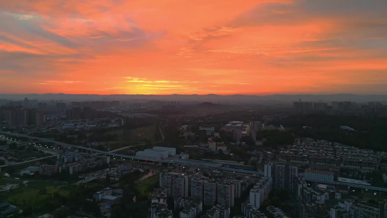 4K实时航拍成都日出公园城市新都植物园风景视频素材