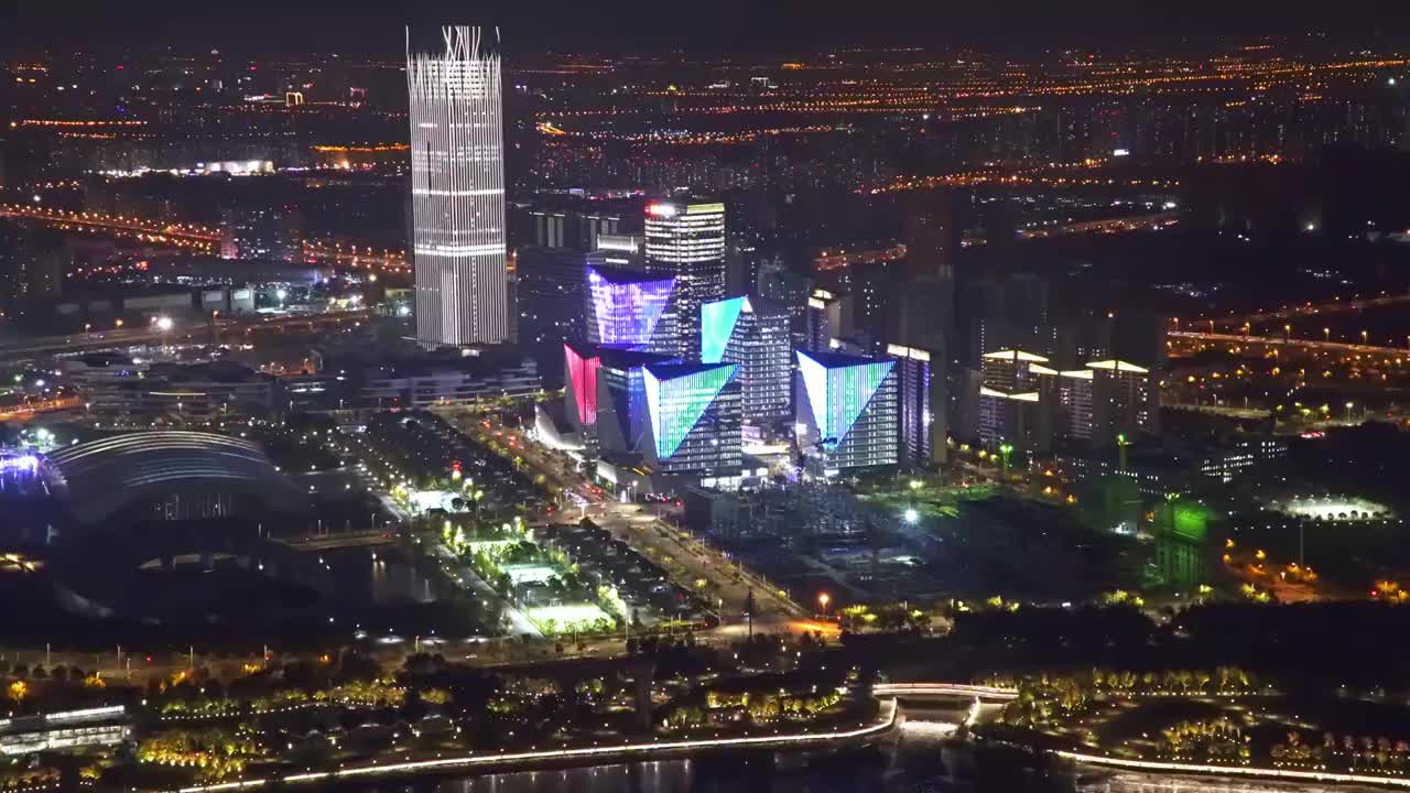 上海 夜景 从高空 俯瞰 前滩 后滩 4K实时视频视频素材