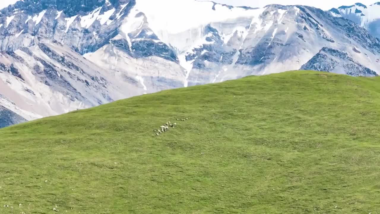 航拍新疆独库公路风景，百里山水画廊唐布拉草原视频素材