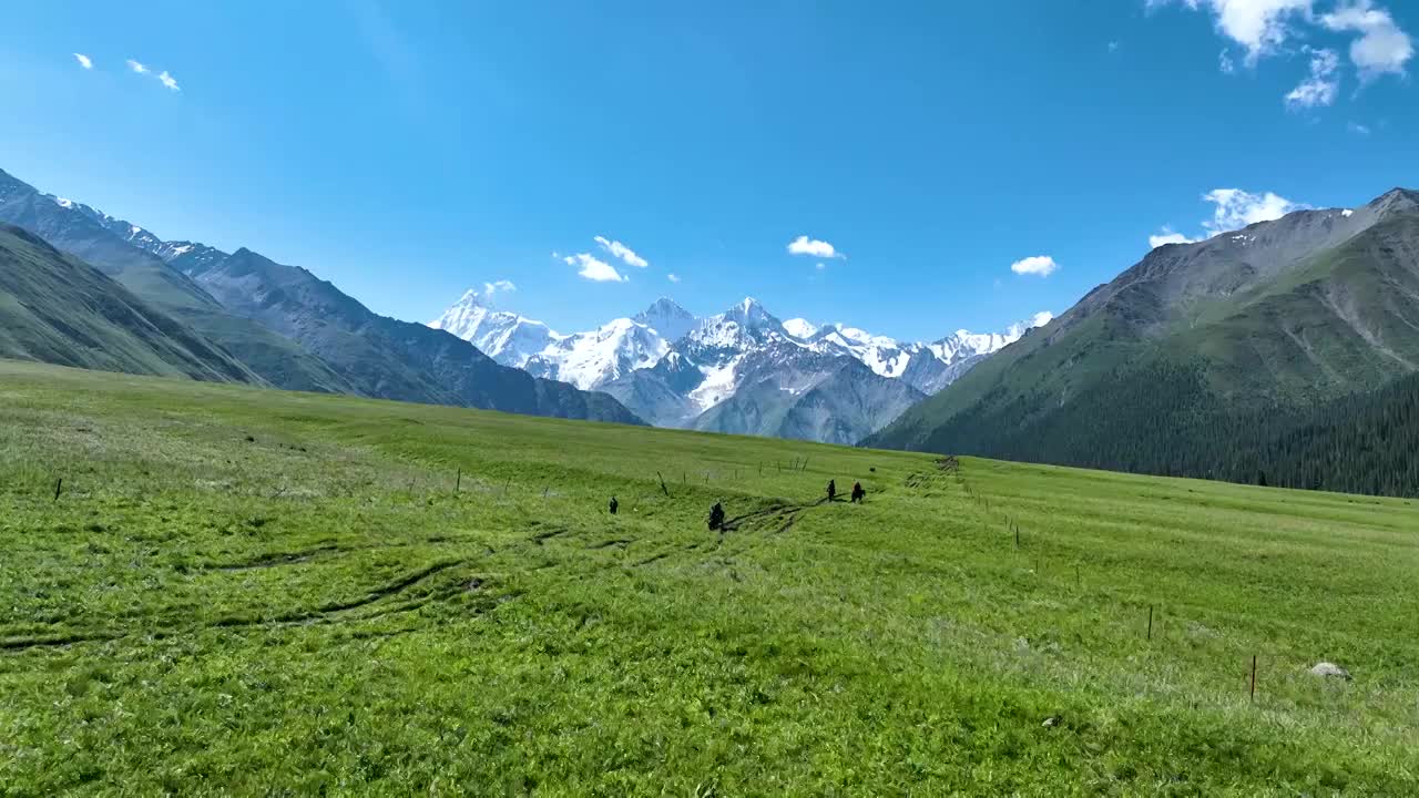 航拍新疆昭苏夏塔旅游景区，夏塔古道风景区视频素材