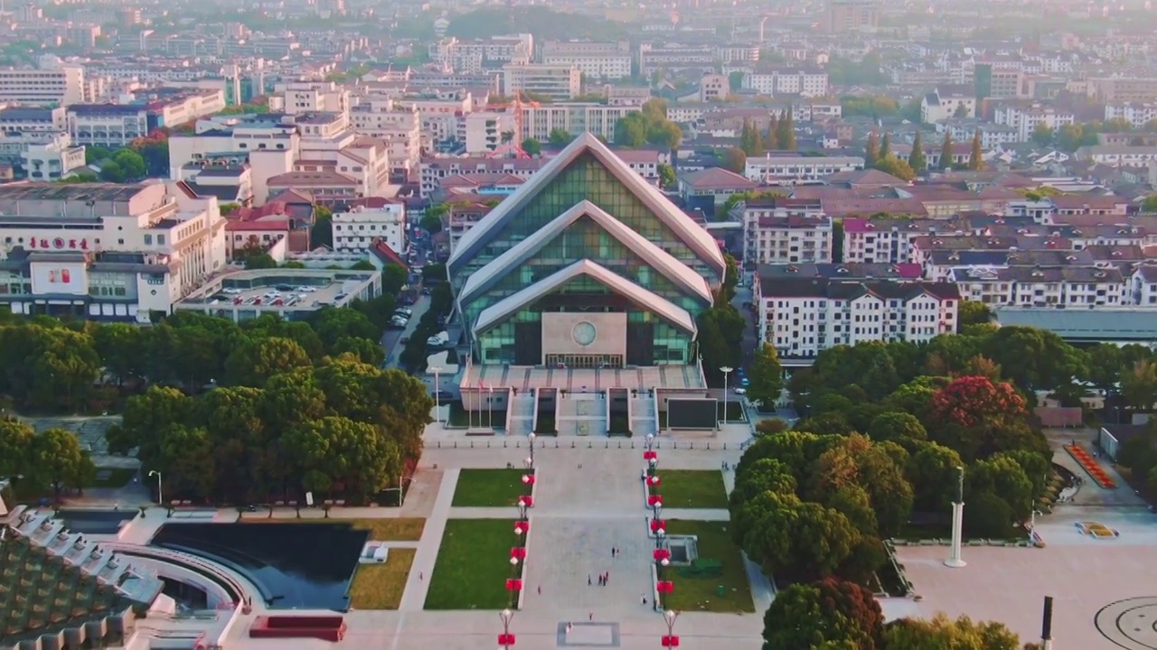 航拍全景绍兴市城市广场视频素材