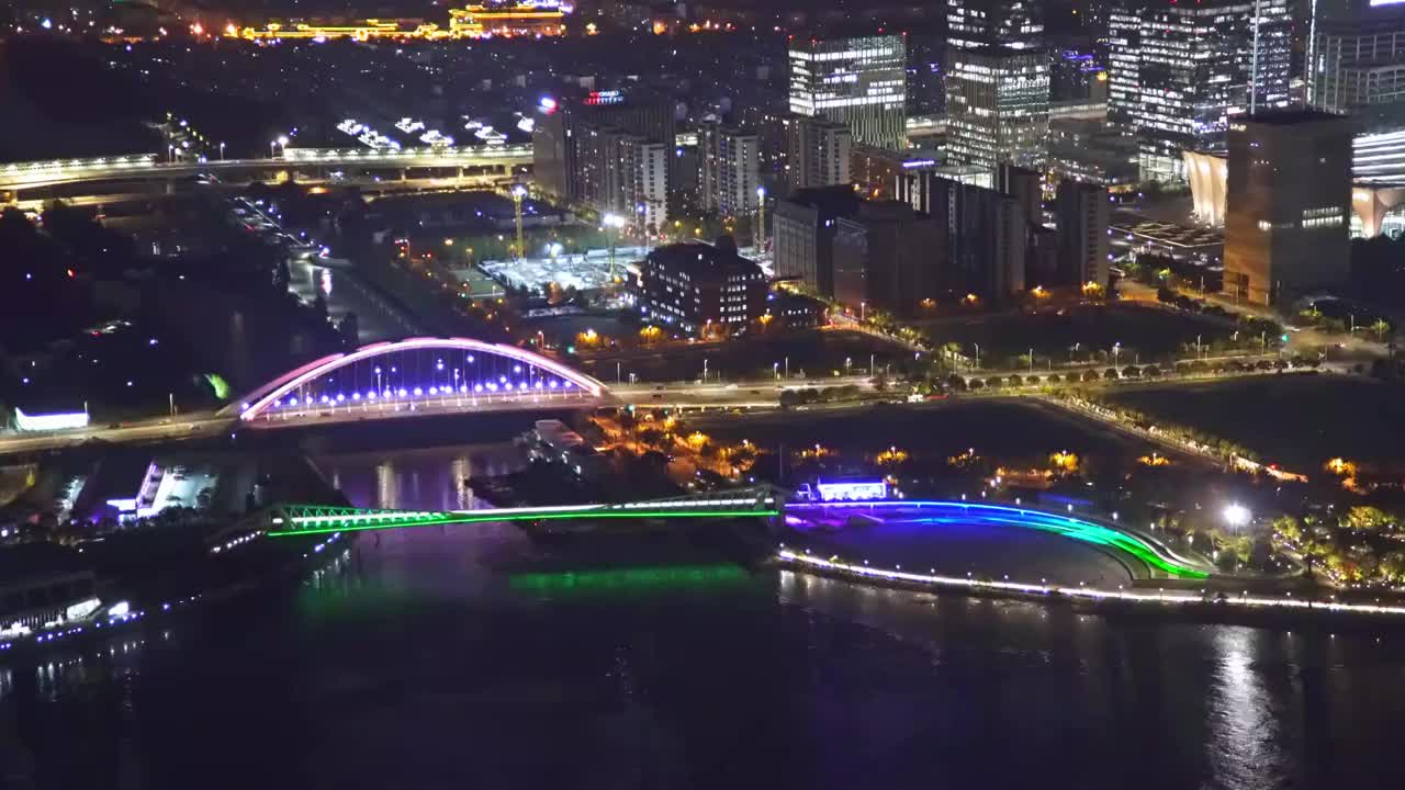 上海 夜景 从高空 俯瞰 前滩 后滩 4K实时视频视频素材