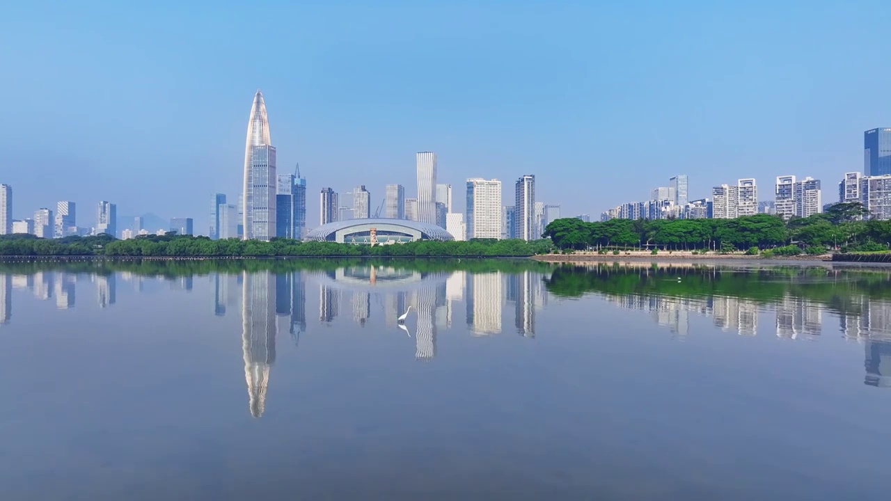 深圳湾南山CBD建筑群海面倒影视频素材