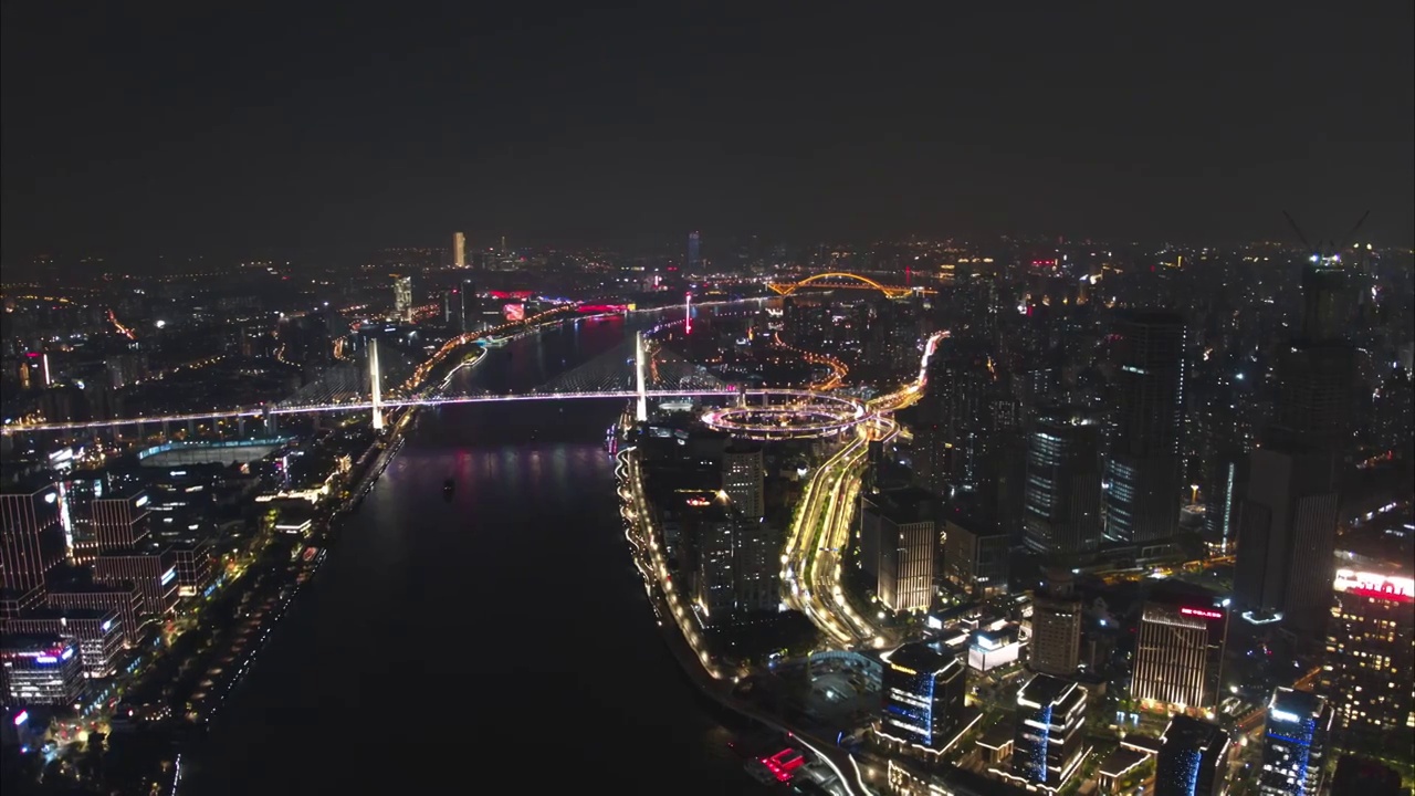 航拍上海黄浦江南浦大桥夜景视频素材