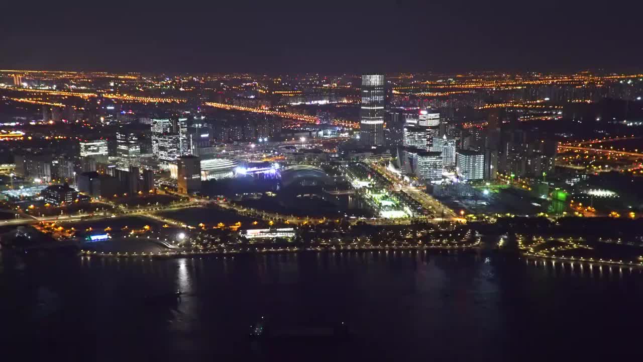 上海 夜景 从高空 俯瞰 前滩 后滩 4K实时视频视频素材