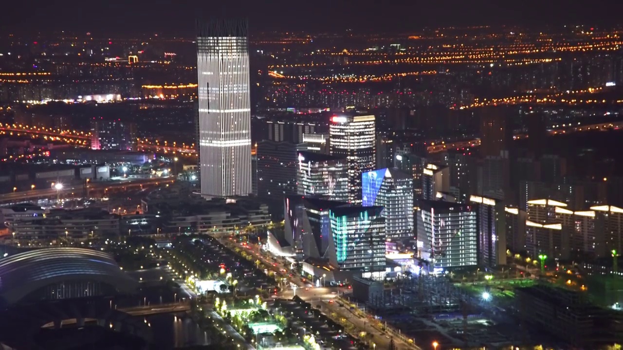 上海 夜景 从高空 俯瞰 前滩 后滩 4K实时视频视频素材