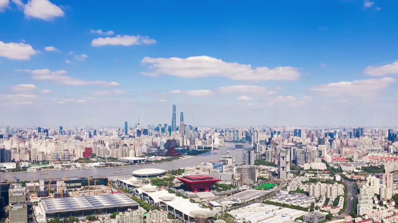 晴天上海浦东新区城市大范围延时摄影视频视频素材