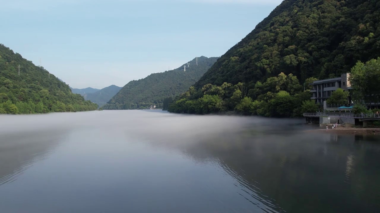 航拍杭州建德新安江自然风光视频素材