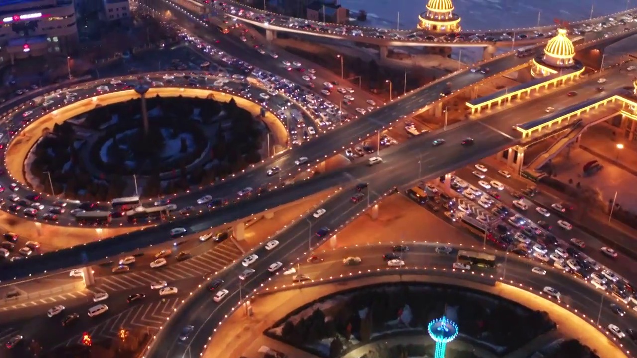 哈尔滨公路大桥夜景航拍视频素材