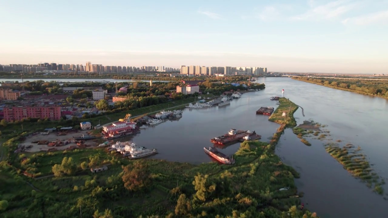 哈尔滨松花江湿地航拍视频素材