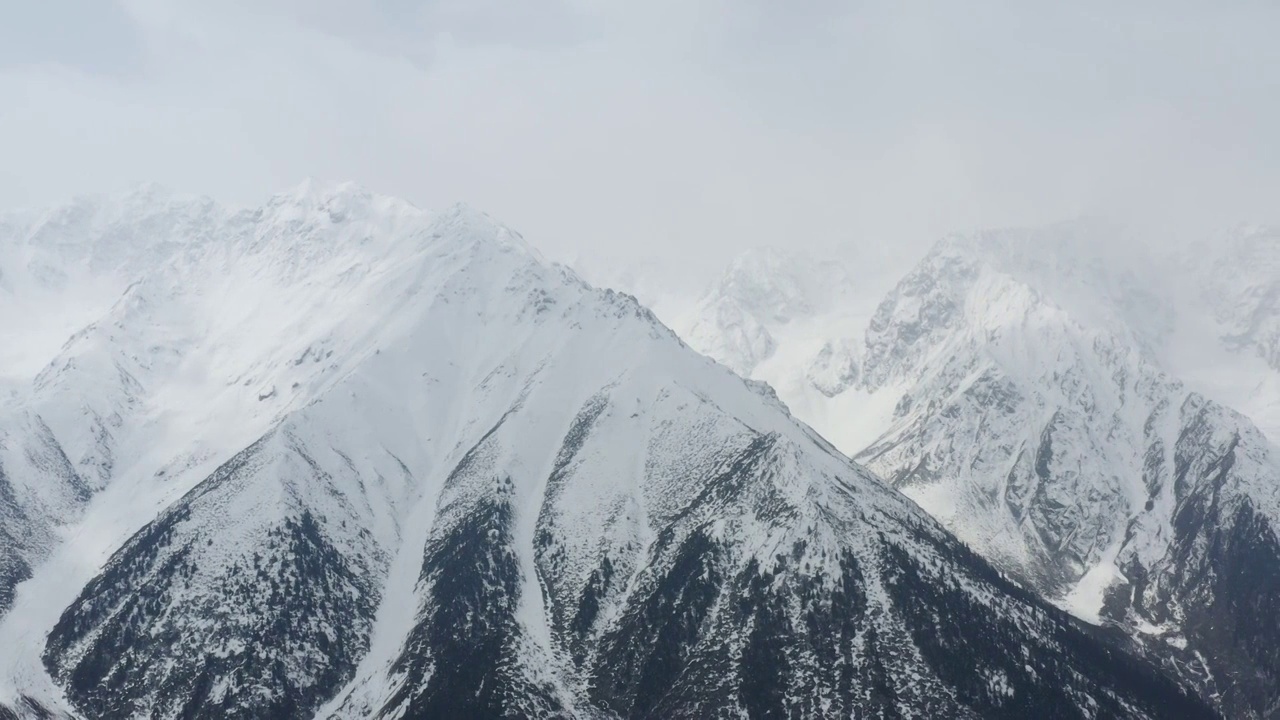 航拍西藏冬天的帕隆藏布江边雪山雪景视频素材画面1