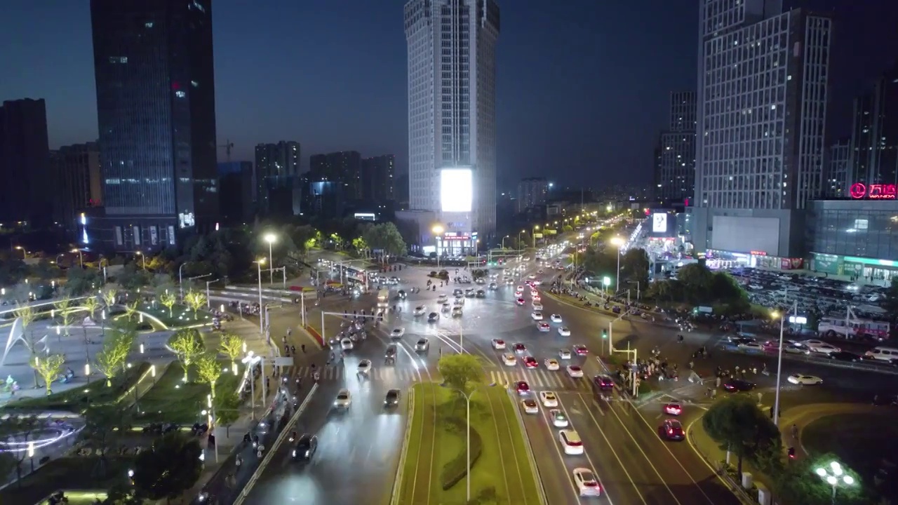 淮安市中心夜景-4k航拍视频素材