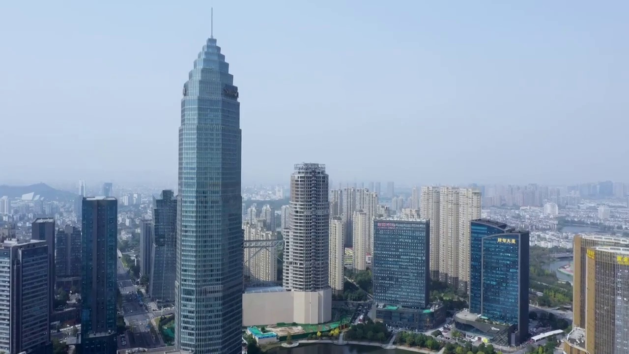 航拍绍兴迪荡新城市天际线建筑视频素材