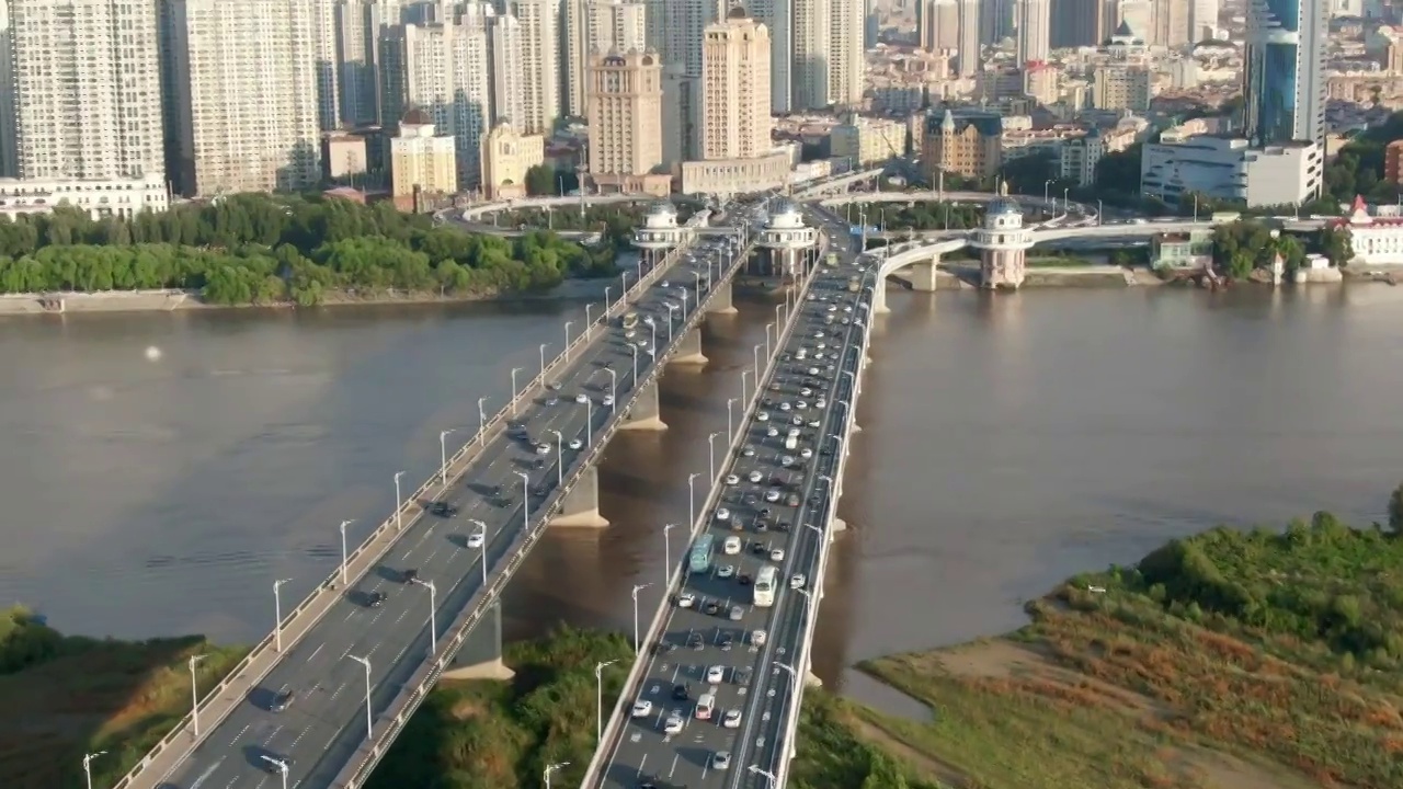 哈尔滨 松花江公路大桥视频素材