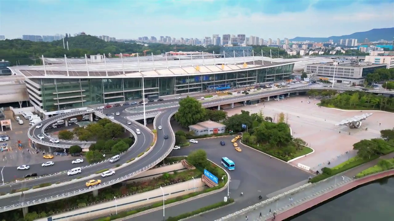 江苏省南京市南京站航拍风光视频素材