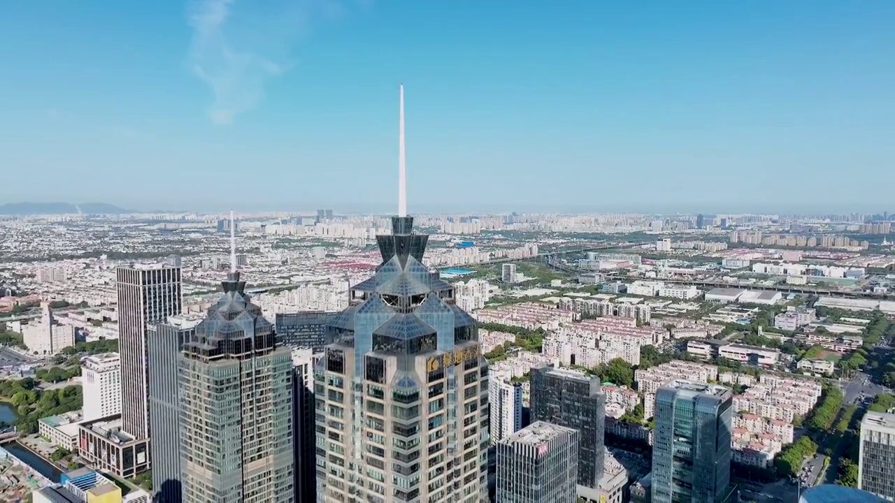 江苏苏州工业园区金鸡湖景区城市航拍视频素材