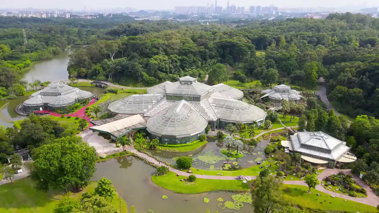 广州华南国家植物园温室群景区航拍视频素材