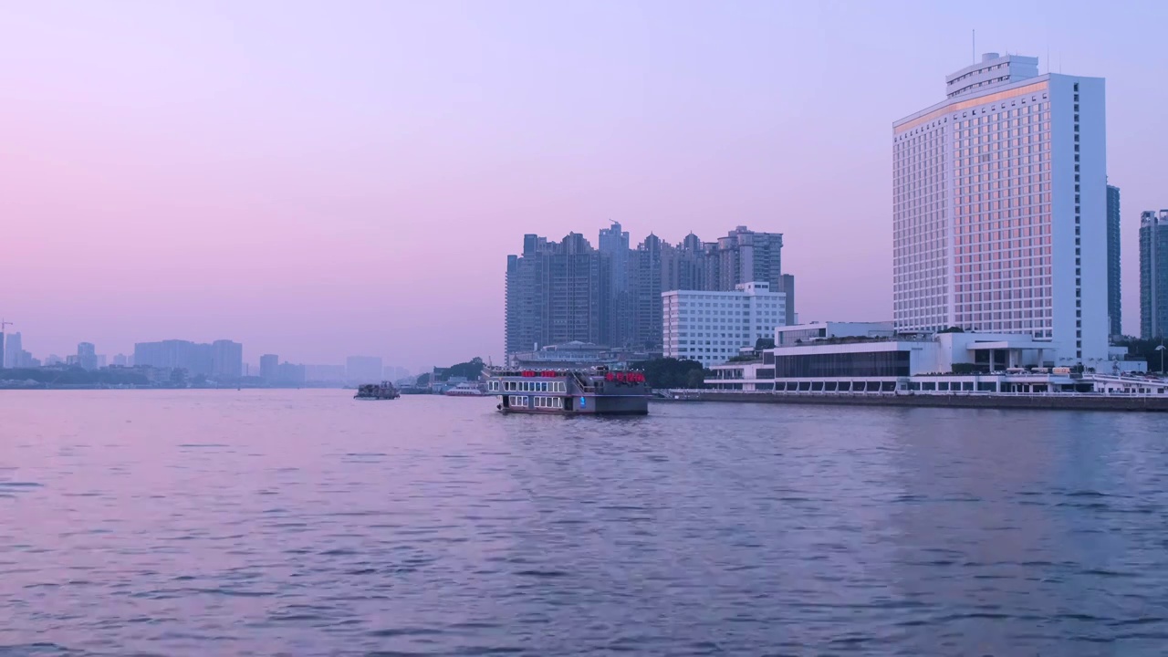 广州珠江沙面岛白天鹅宾馆夕阳晚霞视频素材