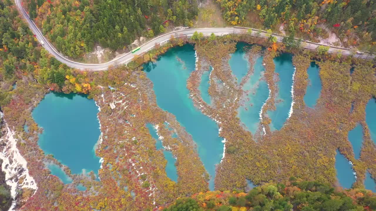 航拍九寨沟秋景彩林4k视频下载